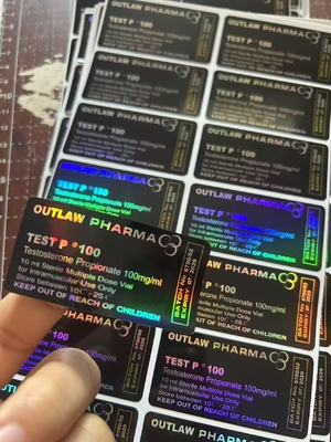 Testo Propionate 100mg ホログラムレーザー 10ml バイアルラベル、光沢仕上げマルチドーズバイアルラベル