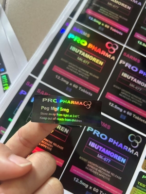 クロミッド50mg カスタマイズされたプラスチックボトルラベル、黒背景レーザーワード印刷のバイアルラベル