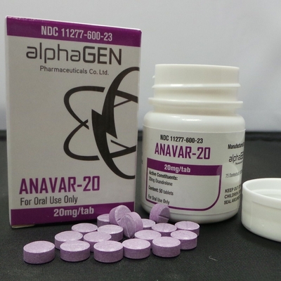 Alphagen Pharma バイアル包装用経口アナンバール 20mg ラベルおよびボックス