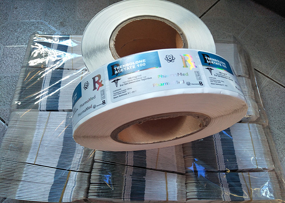 バイアル注入バイアル用の光沢のあるホログラフィック レーザー自己粘着ラベルをロールします。