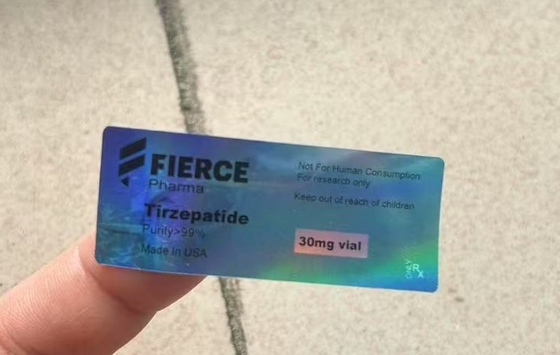 レーザーホログラム素材付きの3mlペプチド瓶ラベル